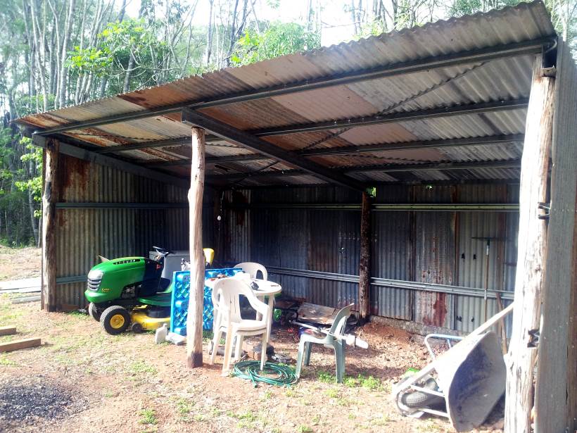 farm shed built mainly with recycled materials