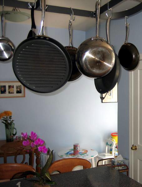 Hanging pots and pans - great for creating more space